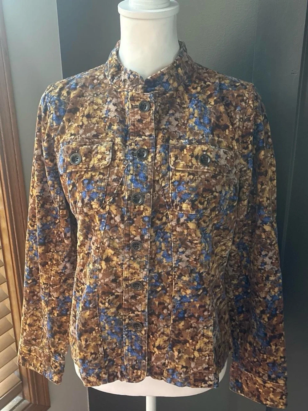 Christopher & Banks Printed Denim Jacket Brown Blue Abstract Floral M